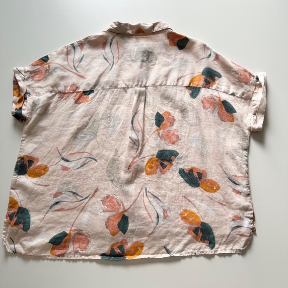 Rachel Zoe 100%‎ Linen Floral Print Button Up Shirt Size Medium Blouse Top Peach - Picture 13 of 16